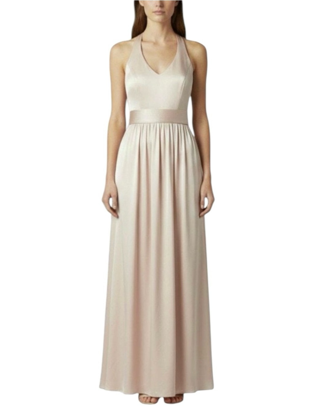 White by Vera Wang Champagne Halter Bow Satin Formal Bridesmaid Dress Size 6